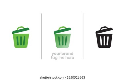 Ícone de lixeira ecológica de design plano que simboliza o descarte ecológico, a limpeza ambiental e a conscientização sobre reciclagem para campanhas de sustentabilidade e branding de gerenciamento de resíduos.