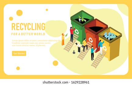 Flat design ecology green world isometric concept composition illustration 