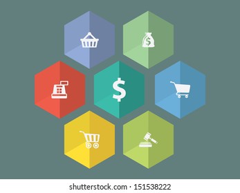 Flat design ecommerce icons in editable vector format
