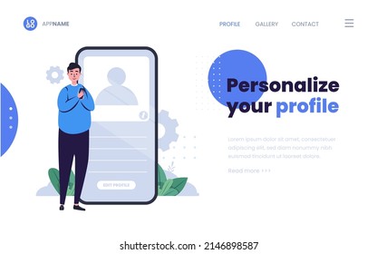 Flat design edit profile on social media on landing page template