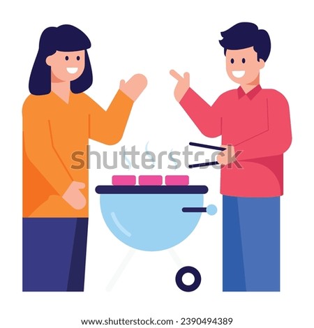 A flat design editable icon of outdoor cooking 
