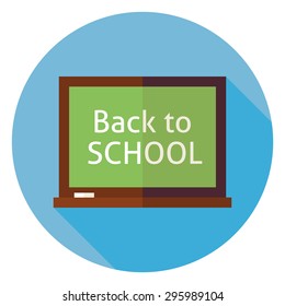 Flat Design Education Back to School Chalkboard. Back to School and Education Vector illustration. Flat Style Colorful School Board Circle Icon with long Shadow. Learning and Studying