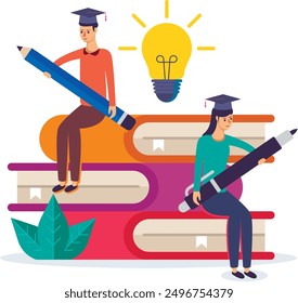 Flat design education concept art character, knowledge for all, vector
