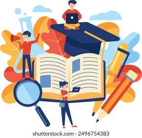 Flat design education concept art character, knowledge for all, vector