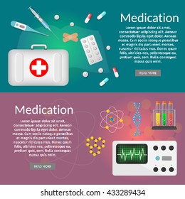 Flat design education and learning banner. Chemistry and biology set.