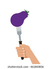 flat design eggplant on fork icon vector illustration