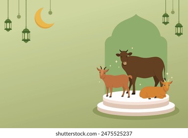 Flat design of Eid Al-Adha Mubarak backgrund illustration