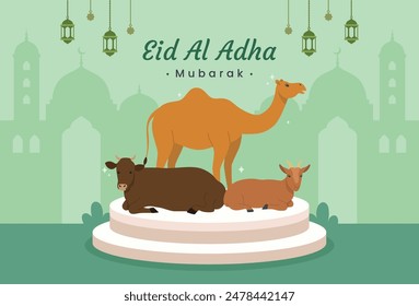 Flat design of Eid Al-Adha Mubarak background vector