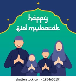 Flat design Eid mubarak illustration Islamic family, vector illustration. Ready to print
