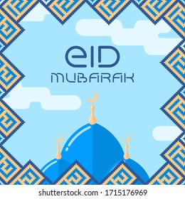 Flat design Eid-al fitr card with greetings for Ramadan, vector illustration