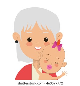 flat design elder woman carrying baby icon vector illustration