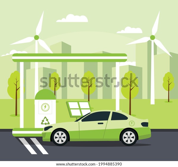 Flat design of Electric\
car Charging