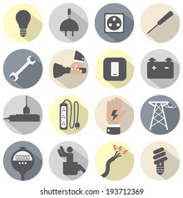 Flat Design Electricity Power Icons Set