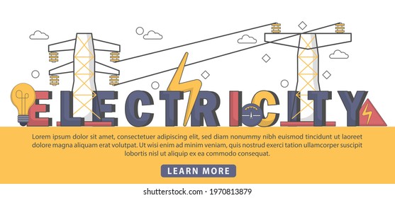 Flat Design electricity typography header concept. Big giant electricity word concept banner. Good for landing page, banner, flyer, poster, template, background, marketing, promotion