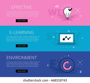 Flat design electronic education banners template set. Education concept for web and app design
