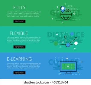 Flat design electronic education banners template set. Education concept for web and app design