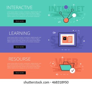 Flat design electronic education banners template set. Education concept for web and app design