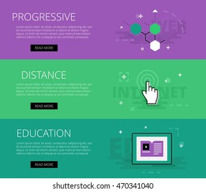 Flat design electronic education banners template set. Education concept for web and app design