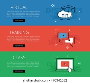 Flat design electronic education banners template set. Education concept for web and app design