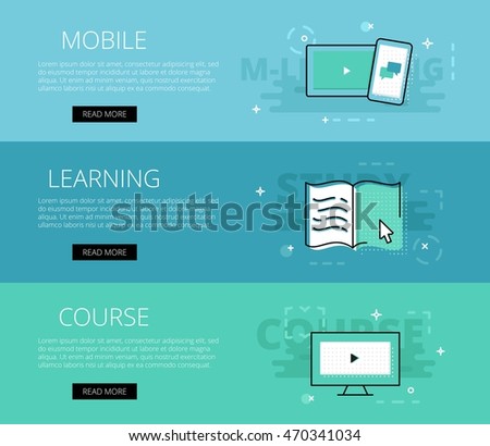 Flat design electronic education banners template set. Education concept for web and app design