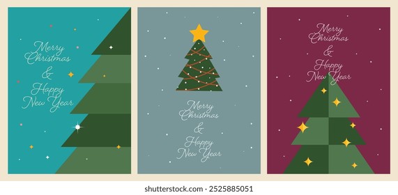 flat design element merry christmas day and happy new year 25 december greeting card collection set