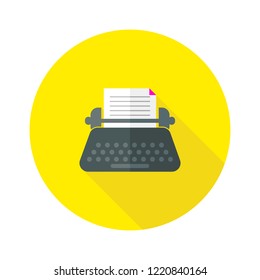 Flat design element: typewriter machine icon. Publish. Document. Typewriter For Secretary or Author