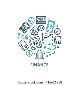 Flat design elements of banking and finance. Vector collection icons.