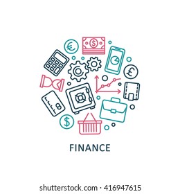 Flat design elements of banking and finance. Vector collection icons.