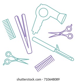 Flat design elements of hairdresser. Set with beauty haircut accessories and equipment. Haircut salon Instrument isolated. Scissors, brushes and devices