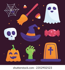 conjunto de celebración de halloween de elementos de diseño plano