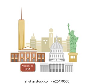 flat design elements set on the theme of USA.