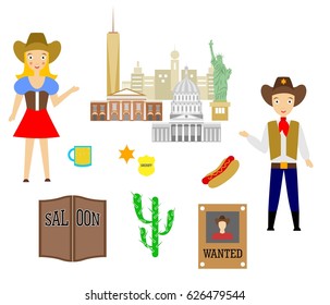 flat design elements set on the theme of USA.