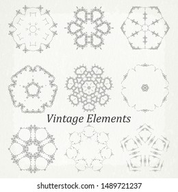 Flat design elements in vintage style drawing with lines on background