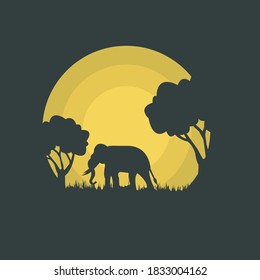 flat design. elephant illustration in nature style color