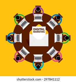 Flat design, E-mail marketing concept, Digital Marketing, Teamwork, vector