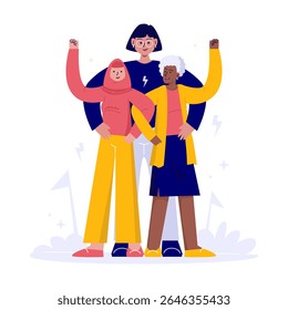 Design plano de mulheres capacitadas, Igualdade de gênero feminino, Ilustração vetorial