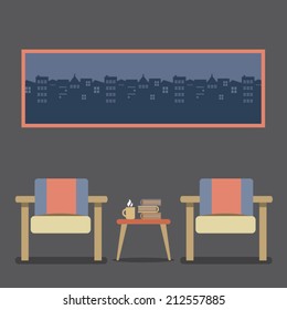 Flat Design Empty Seats Vintage Interior Vector Illustration