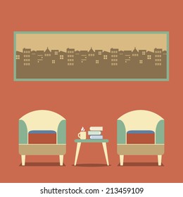 Flat Design Empty Seats Vintage Interior Vector Illustration