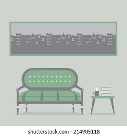 Flat Design Empty Seats Vintage Interior Vector Illustration