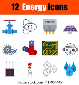 Flat design energy icon set in ui colors. Vector illustration. 