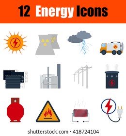 Flat design energy icon set in ui colors. Vector illustration. 