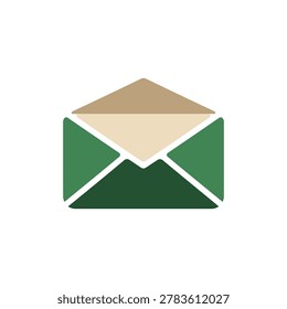 Flat design envelope icon in green and beige, perfect for email symbols in apps, websites, and UI design. Minimalist style with clean lines, ideal for digital communication themes, messaging platfo...