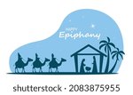 Flat design epiphany day. Three Wise Men and Nativity Scene portal