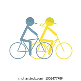 Flat design. EPS 10. Group of people on bicycle flat design. Man and woman on bicycle isolated on white background. People with bicycle icons. Сyclists icons. Vector illustration of a flat design.