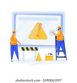 Flat design of error message site under maintenance, Error page 404 notification, Two technicians are repairing the website, Vector llustration