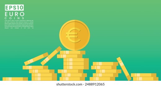 Flat design euro gold coins, Stack of golden coin set. Vector illustration.