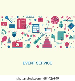 Flat design event marketing concept.
A thin line and flat icons of events and special occasions organization, catering service agency, a marketing agency. website elements.