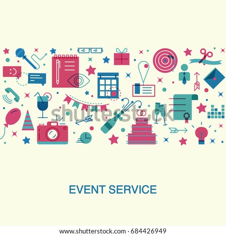 Flat design event marketing concept.
A thin line and flat icons of events and special occasions organization, catering service agency, a marketing agency. website elements.