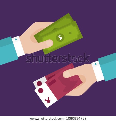 Flat Design Exchange Dollar Yuan One Stock Vector Royalty Free - 