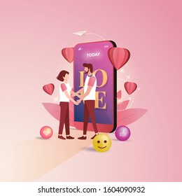 Flat design expresses love, illustration of people fall in love